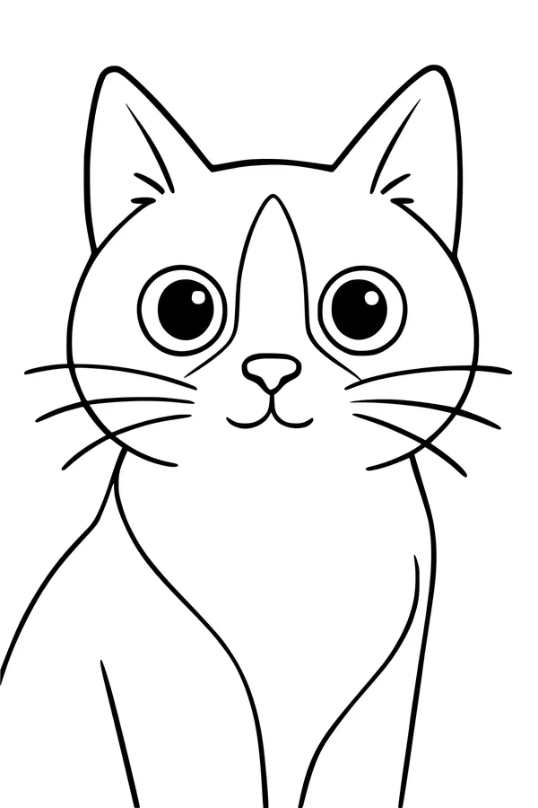 Free Cat Coloring Page - Big-Eyed Kitty Sitting Front View (Printable PDF)