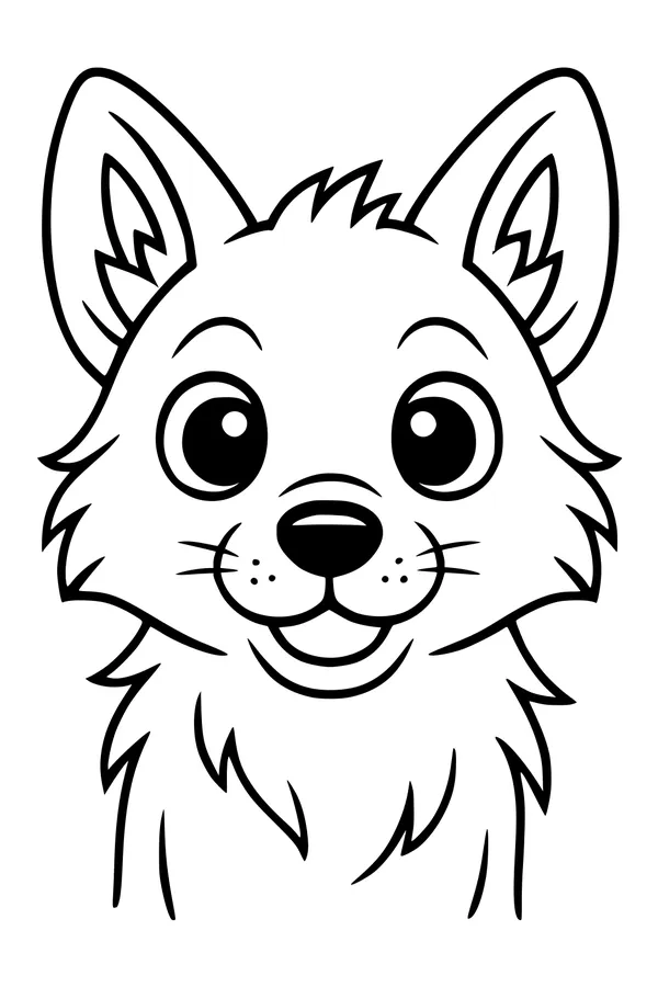 Free Coyote Coloring Page - Cute Cartoon Face With Big Eyes (Printable PDF)