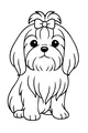Free Dog Coloring Page - Fluffy Puppy With Bow Sitting (Printable PDF)