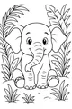 Free Elephant Coloring Page - Cute Baby In Tall Jungle Grass (Printable PDF)
