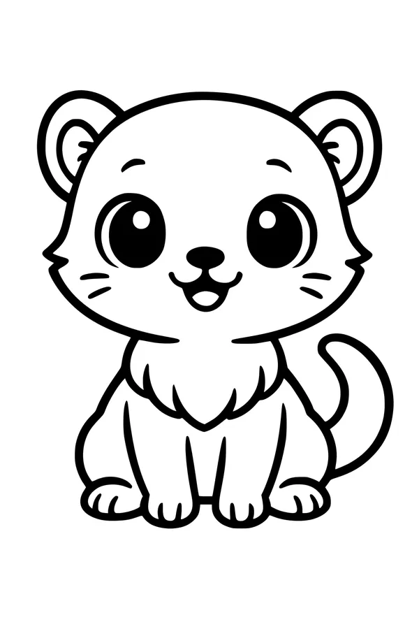 Free Ferret Coloring Page - Cute Cartoon Ferret Sitting Upright (Printable PDF)