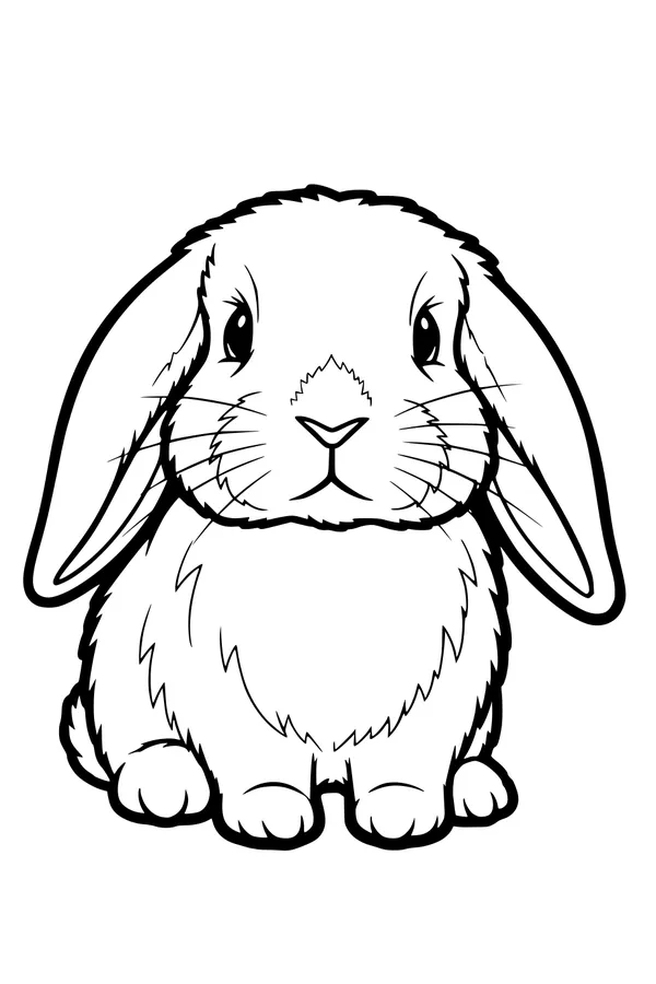 Free Bunny Coloring Page - Fluffy Rabbit With Long Ears (Printable PDF)