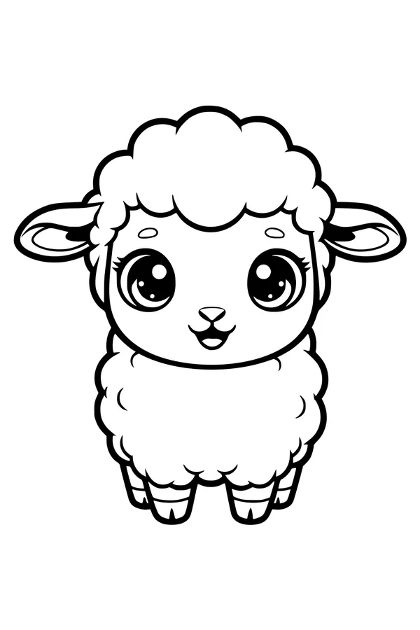 Free Sheep Coloring Page - Cute Fluffy Cartoon With Big Eyes (Printable PDF)