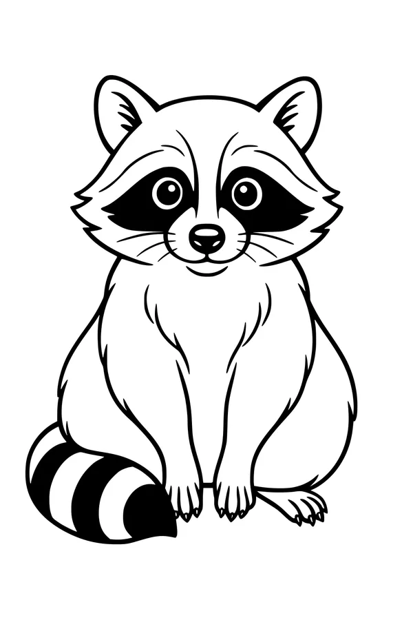 Free Raccoon Coloring Page - Cute Forest Friend Sitting (Printable PDF)