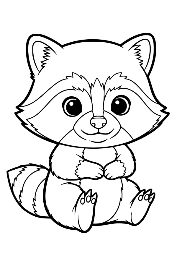 Free Raccoon Coloring Page - Cute Cartoon Raccoon Sitting (Printable PDF)