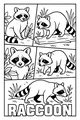 Free Raccoon Coloring Page - Five Forest Scenes With Text (Printable PDF)