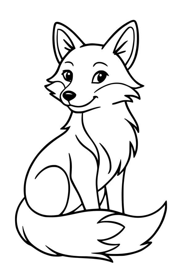 Free Fox Coloring Page - Cute Cartoon Fox Sitting and Smiling (Printable PDF)