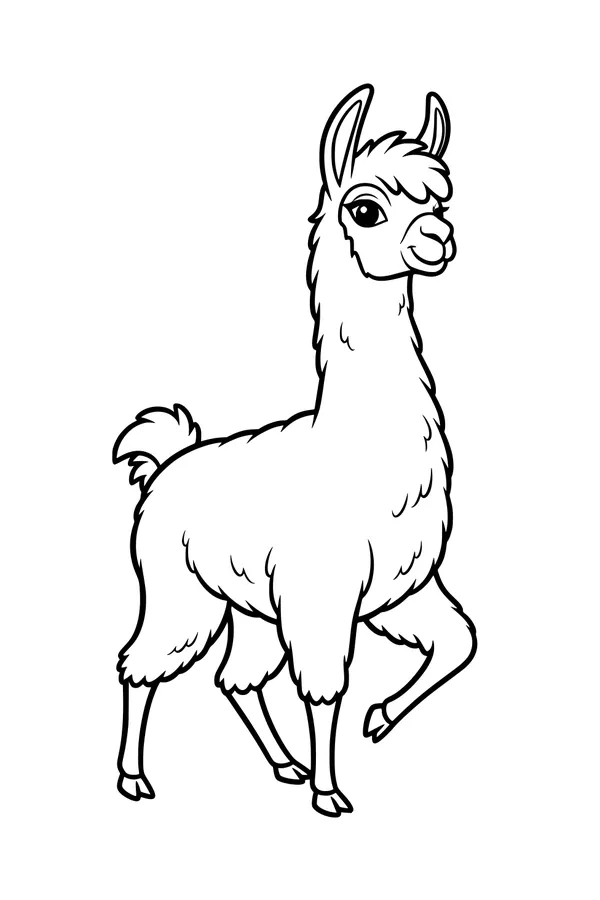 Free Llama Coloring Page - Fluffy Cartoon Llama on Parade (Printable PDF)