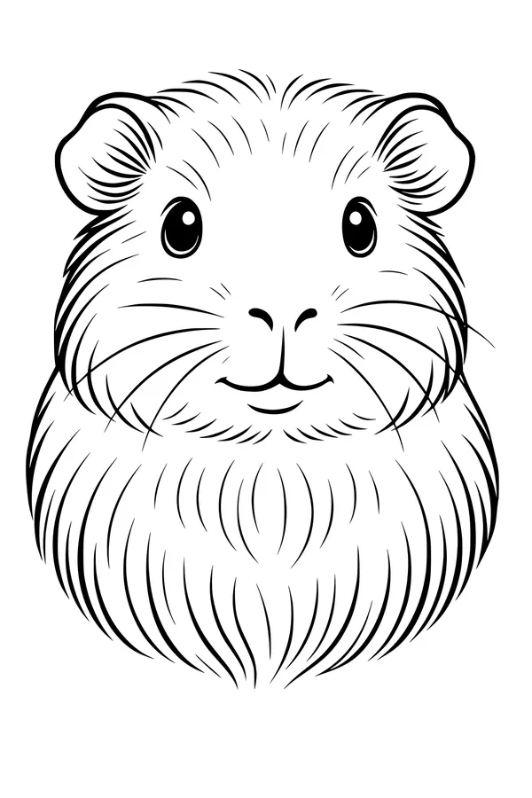 Free Guinea Pig Coloring Page - Cute Fluffy Face Close-Up (Printable PDF)
