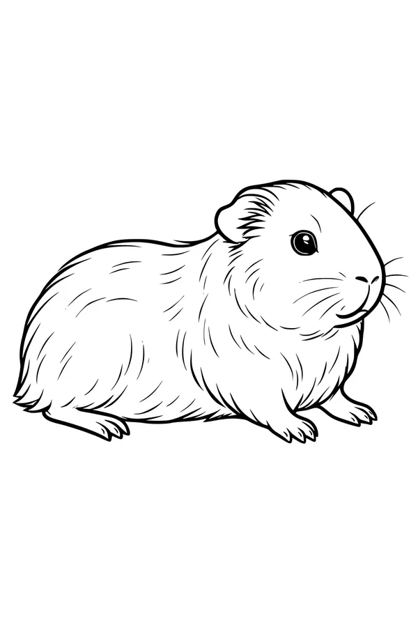 Free Guinea Pig Coloring Page - Fluffy Pet Sitting in the Sun (Printable PDF)