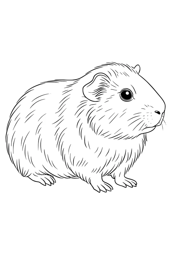 Free Guinea Pig Coloring Page - Fluffy Pet Sitting Calmly (Printable PDF)