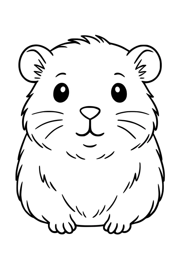 Free Guinea Pig Coloring Page - Fluffy Pet Sitting And Smiling (Printable PDF)