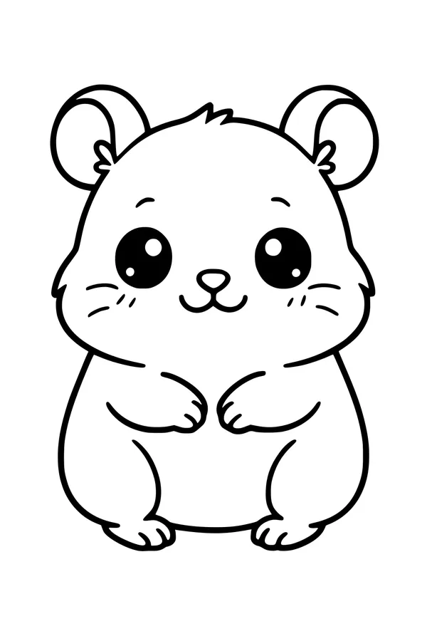 Free Hamster Coloring Page - Cute Chubby Pet Sitting Upright (Printable PDF)