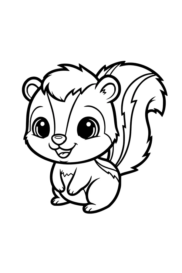 Free Skunk Coloring Page - Smiling Cartoon Skunk Sitting Upright (Printable PDF)