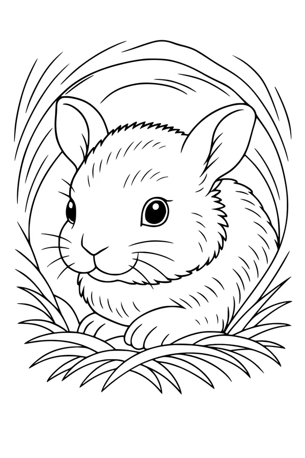 Free Hare Coloring Page - Sleepy Bunny in Grassy Burrow (Printable PDF)