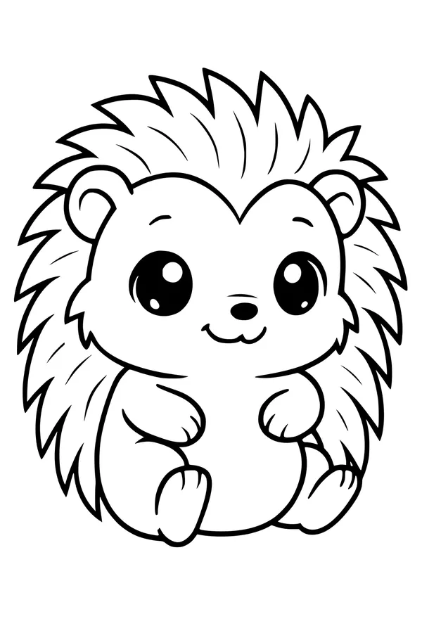 Free Hedgehog Coloring Page - Cute Cartoon with Big Shiny Eyes (Printable PDF)