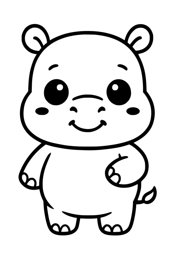 Free Hippopotamus Coloring Page - Cute Smiling Cartoon Hippo (Printable PDF)