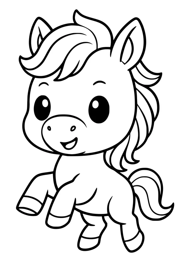 Free Pony Coloring Page - Cute Cartoon Horse With Raised Hoof (Printable PDF)