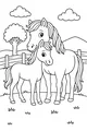 Free Horse Coloring Page - Mother Horse With Foal in Meadow (Printable PDF)