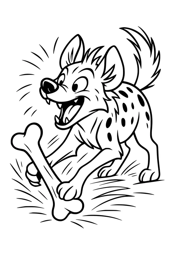 Free Hyena Coloring Page - Happy Spotted Hyena With Big Bone (Printable PDF)