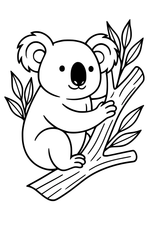 Free Koala Coloring Page - Cute Koala In Leafy Tree (Printable PDF)