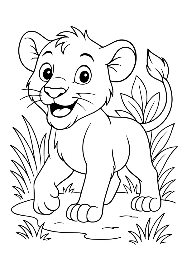 Free Lion Cub Coloring Page - Happy Jungle Stroll (Printable PDF)