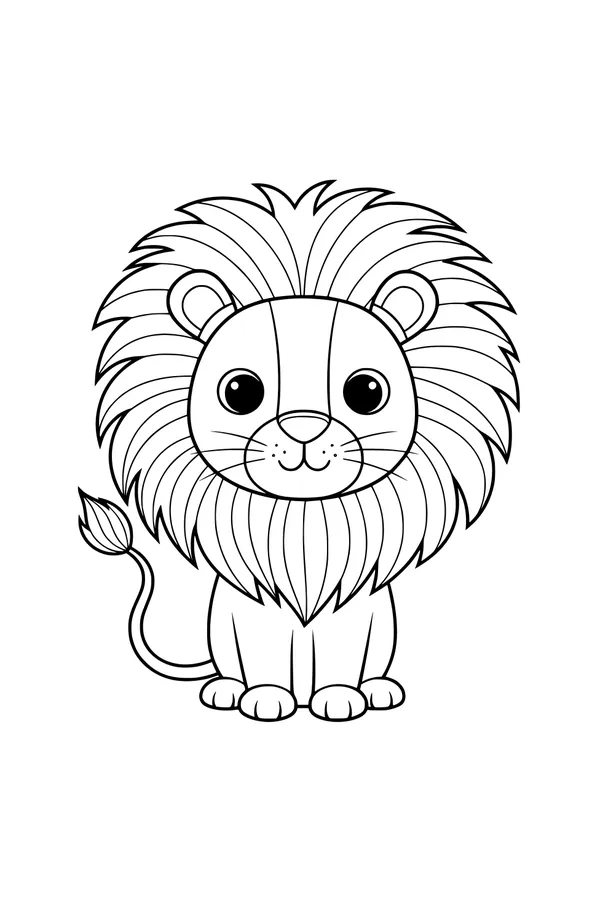 Free Lion Coloring Page - Cute Cartoon King With Fluffy Mane (Printable PDF)