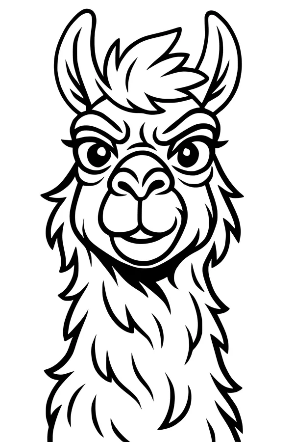 Free Llama Coloring Page - Fluffy Smiling Llama Face (Printable PDF)