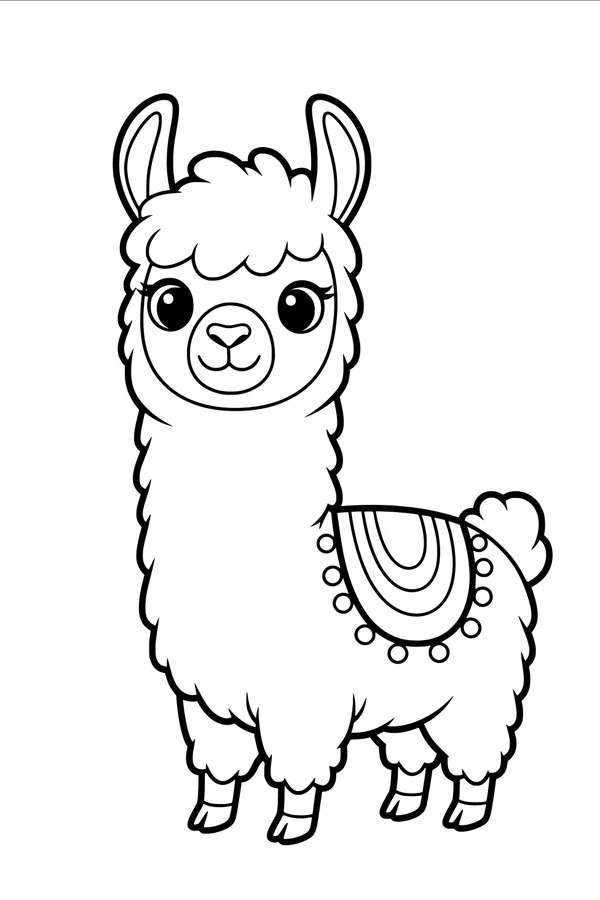 Free Llama Coloring Page - Fluffy Llama With Fancy Blanket (Printable PDF)
