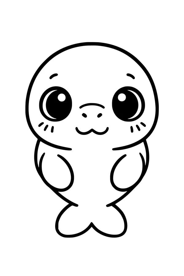 Free Manatee Coloring Page - Cute Cartoon With Big Shiny Eyes (Printable PDF)