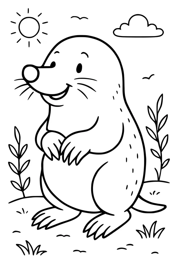 Free Mole Coloring Page - Smiling Garden Friend in the Sun (Printable PDF)