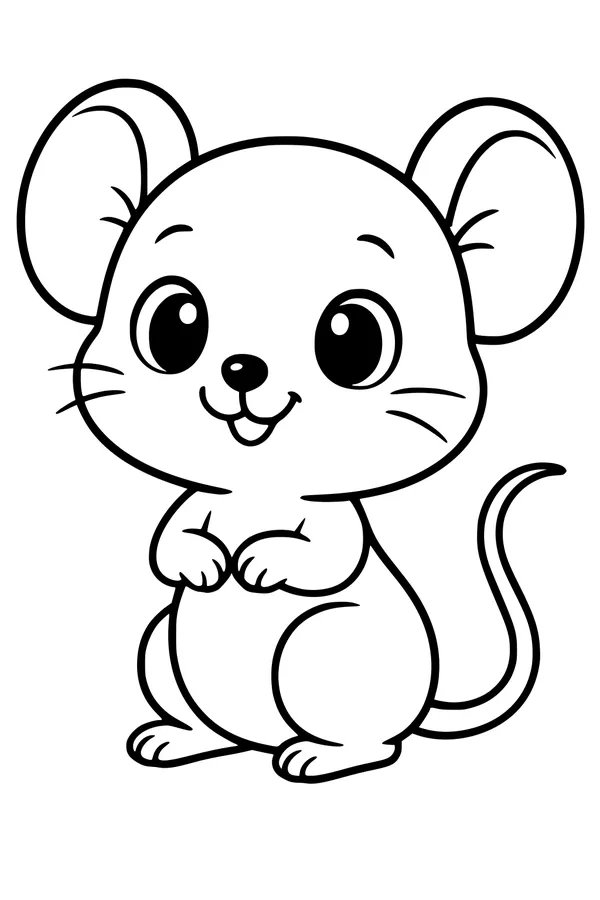 Free Mouse Coloring Page - Cute Cartoon Mouse Sitting Upright (Printable PDF)