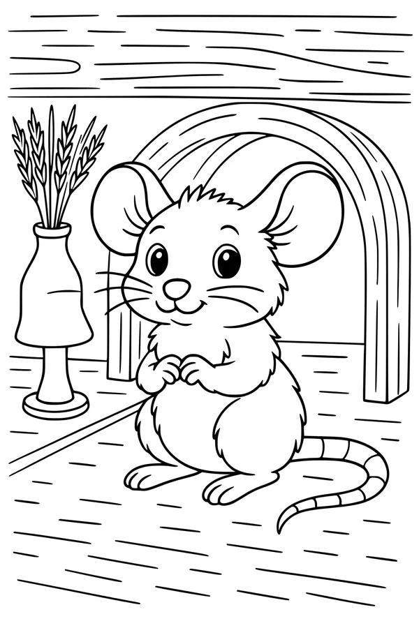 Free Mouse Coloring Page - Cute Mouse by Wheat Vase (Printable PDF)