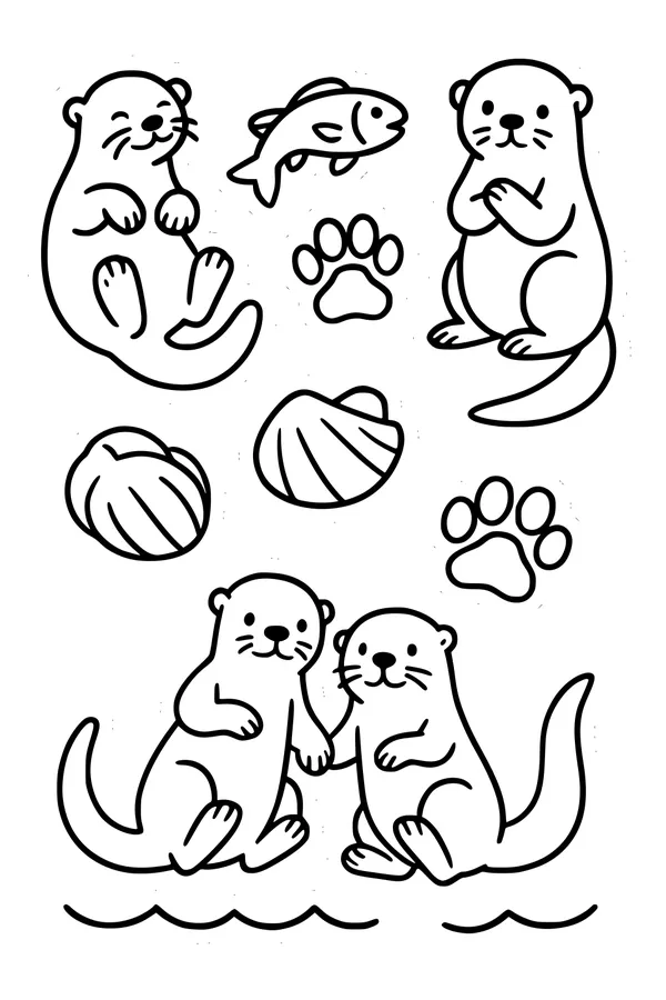 Free Otter Coloring Page - Playful River Friends Holding Hands (Printable PDF)
