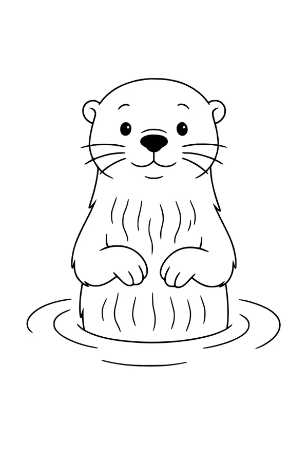 Free Otter Coloring Page - Cute Cartoon Otter in a Pond (Printable PDF)