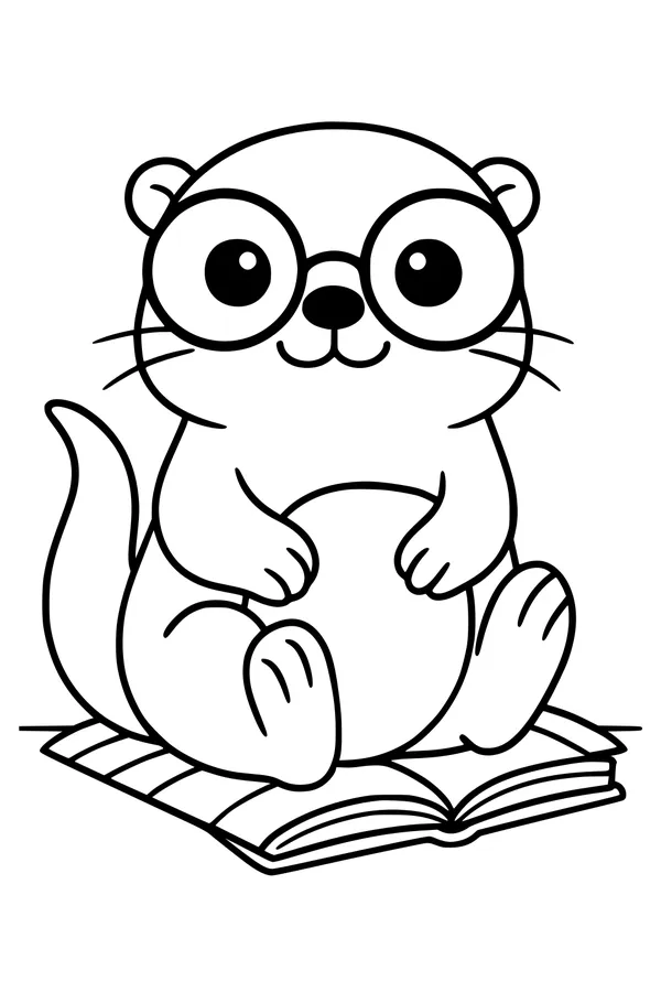 Free Otter Coloring Page - Cute Professor Otter Reading (Printable PDF)