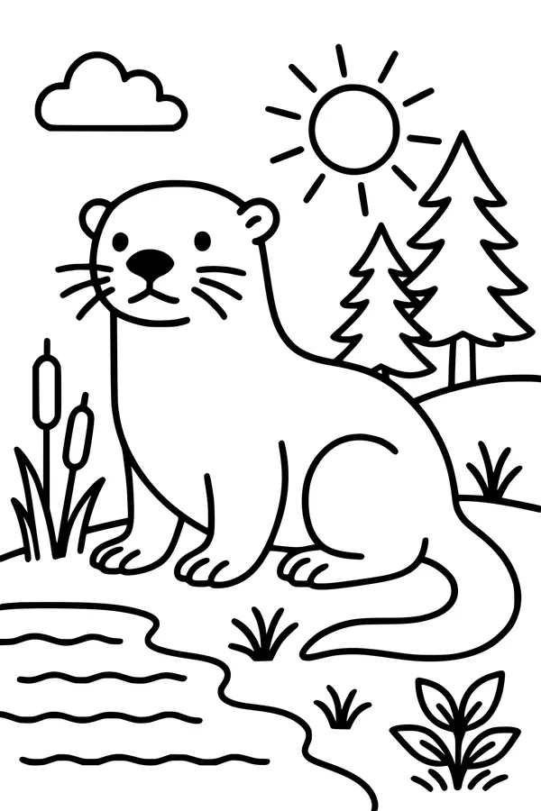 Free Otter Coloring Page - Sunshine by the Pond (Printable PDF)