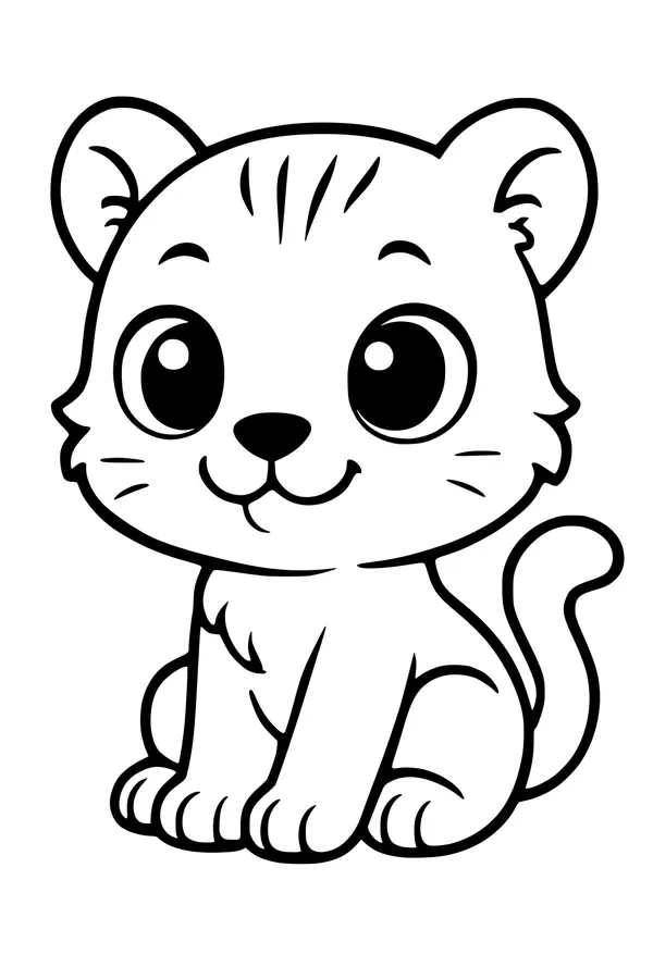 Free Panther Cub Coloring Page - Cute Big-Eyed Jungle Smile (Printable PDF)