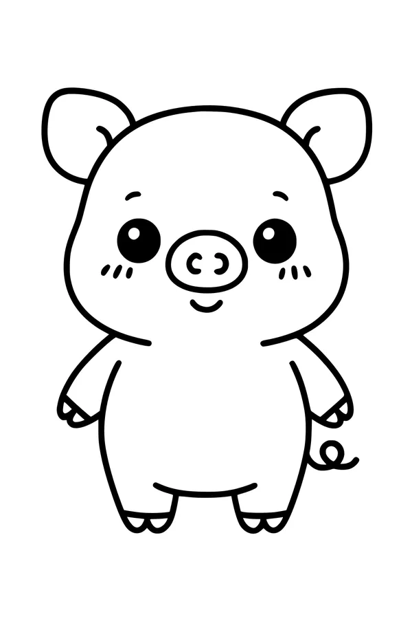 Free Pig Coloring Page - Smiling Cartoon Piglet with Curly Tail (Printable PDF)