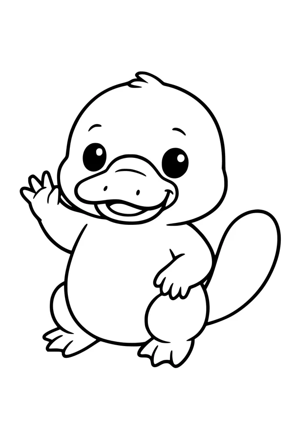 Free Platypus Coloring Page - Smiling Cartoon Platypus Waving (Printable PDF)