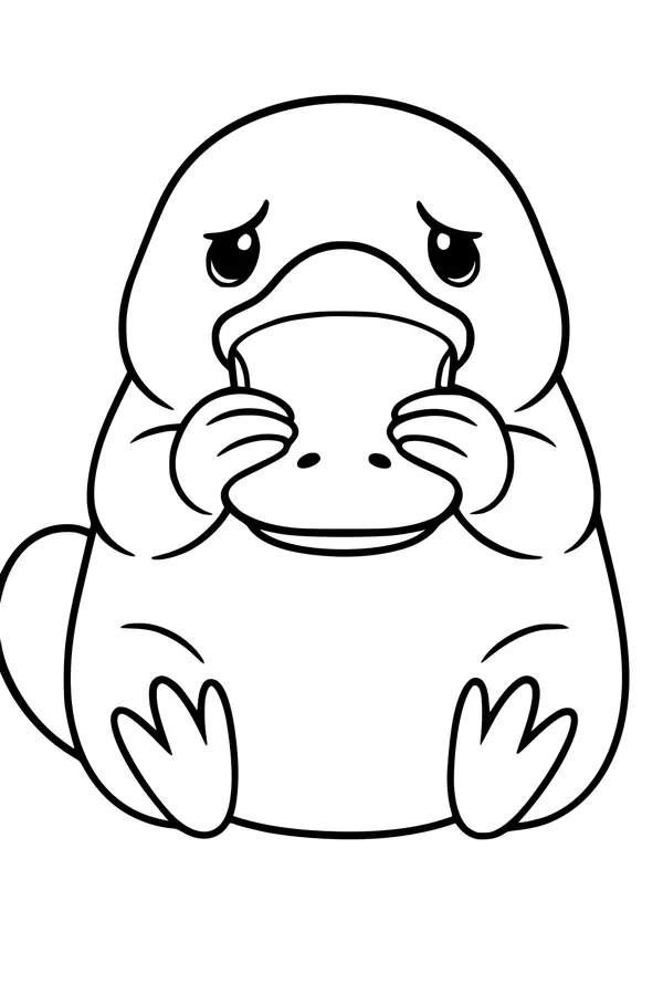 Free Platypus Coloring Page - Bashful Baby Sitting Down (Printable PDF)