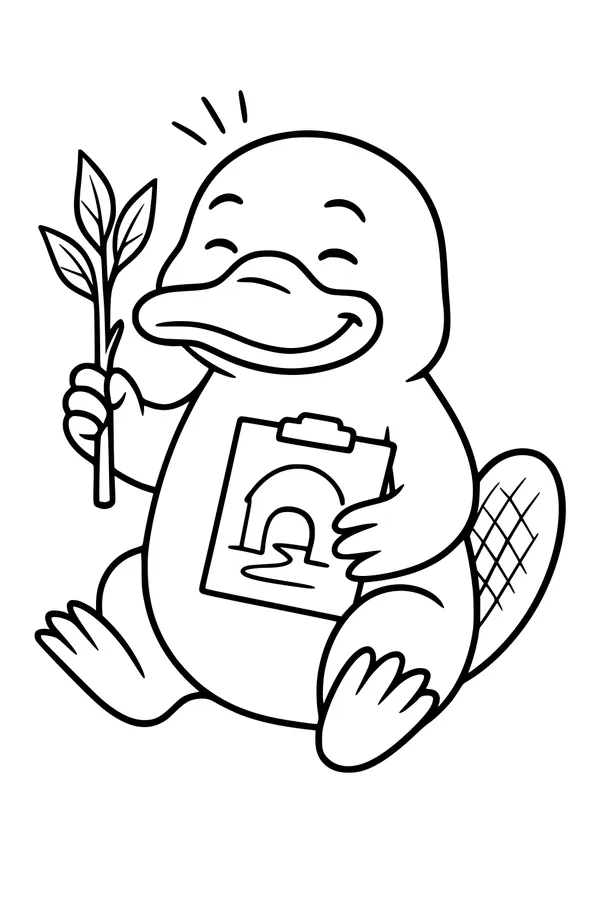 Free Platypus Coloring Page - Smiling Planner With Tunnel Blueprint (Printable PDF)