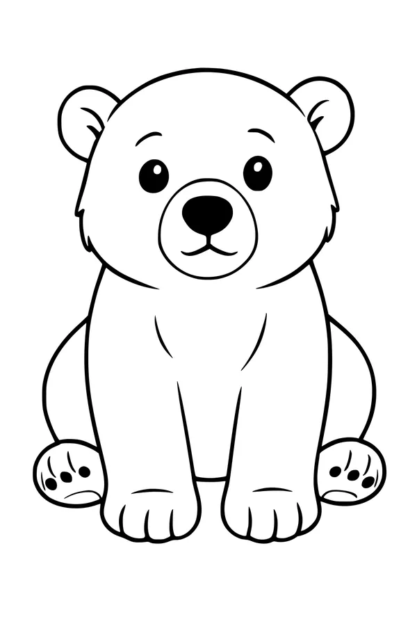 Free Polar Bear Coloring Page - Cute Cub Sitting With Paws Showing (Printable PDF)