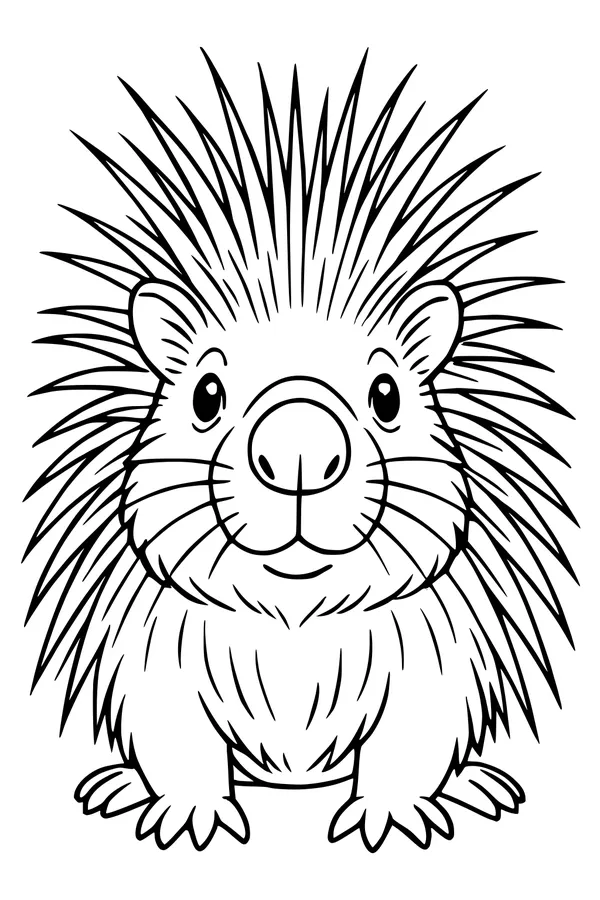 Free Porcupine Coloring Page - Cute Spiky Cartoon Friend (Printable PDF)