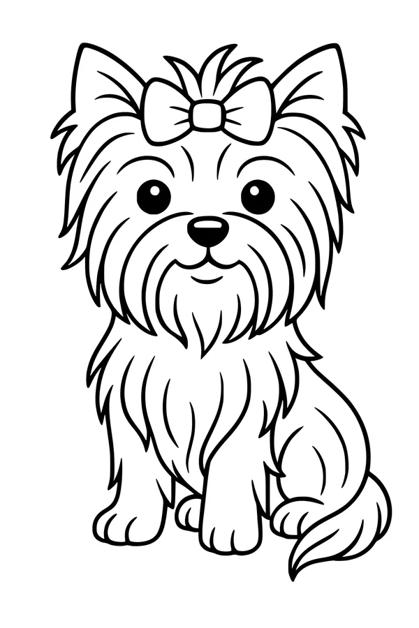 Free Dog Coloring Page - Fluffy Girl Puppy With Big Bow (Printable PDF)