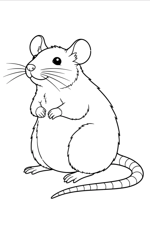 Free Rat Coloring Page - Cute Chubby Cartoon Rat Sitting Upright (Printable PDF)
