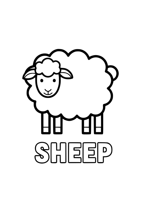 Free Sheep Coloring Page - Smiling Woolly Friend With SHEEP Letters (Printable PDF)
