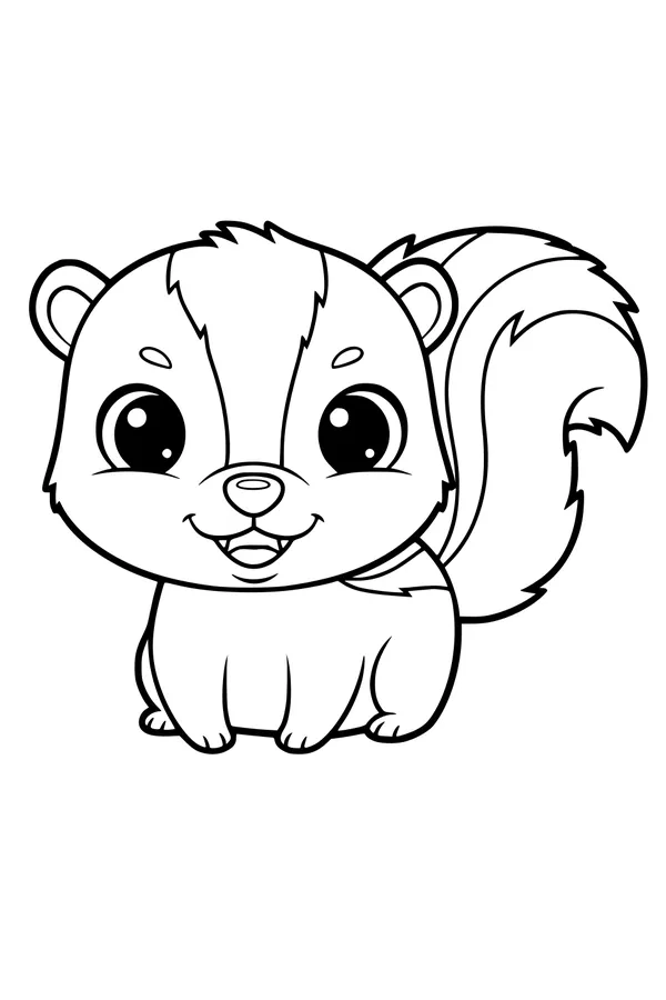 Free Skunk Coloring Page - Cute Cartoon Skunk With Fluffy Tail (Printable PDF)