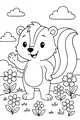 Free Skunk Coloring Page - Happy Cartoon Skunk in Flower Meadow (Printable PDF)
