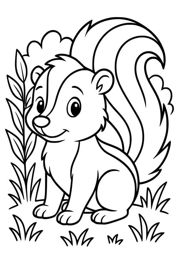 Free Skunk Coloring Page - Cute Skunk in Sunny Meadow (Printable PDF)